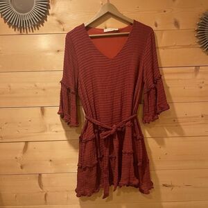 Les Soeurs Bell Sleeve Ruffle Dress Small Boho